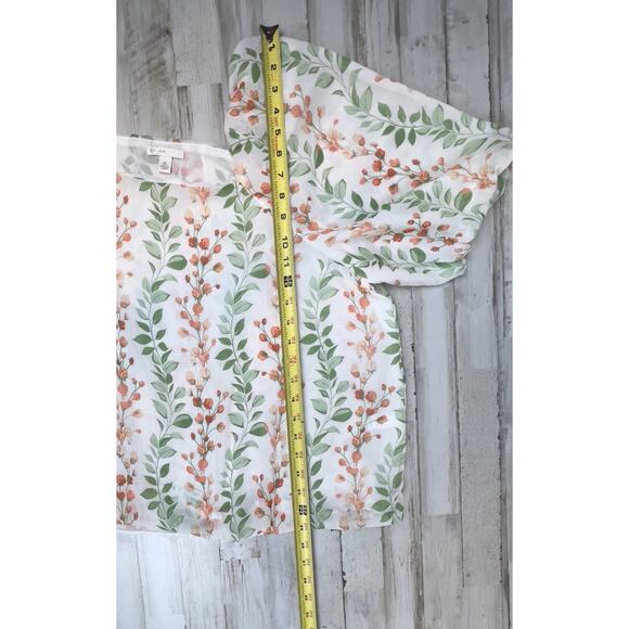 Cato Women Size XL Cream Peach Green Floral Square Neck Blouse Top Cottage Fairy - Picture 8 of 8